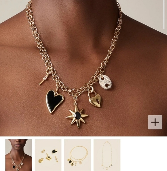 Gold and Black Mixed-Charm Necklace - Picture 5 of 14